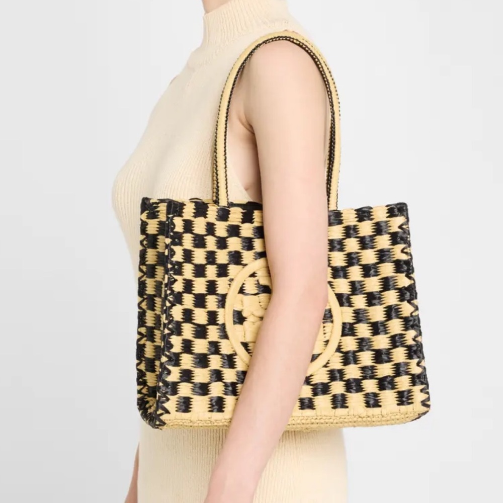 Tory Burch Ella Small Crochet Checkered Tote Bag - Picture 2 of 8